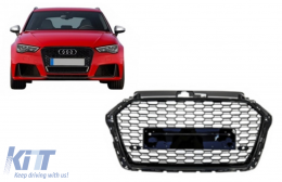 Sans emblème Grille avant pour AUDI A3 8V Facelift 2017-2018 RS3 Look Noir brillant-image-6071000