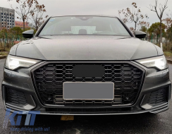 Sans emblème Grille Pour Audi A6 C8 4K 2018+ RS6 Look Noir brillant-image-6069212