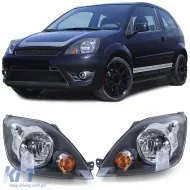image-77-Scheinwerfer H4 Schwarz mit Motor Paar geeignet für Ford Fiesta JH JD 05-07