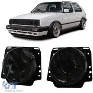 image-12-Scheinwerfer H4 Schwarz Rauch mit Rillen und Fadenkreuz geeignet für VW Golf 2 83-91