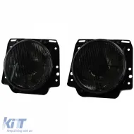 Scheinwerfer H4 Schwarz Rauch mit Rillen und Fadenkreuz geeignet für VW Golf 2 83-91-image-6205480