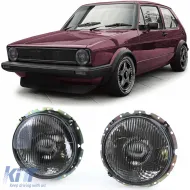 image-10-Scheinwerfer Schwarz Rauch Gerippt Paar geeignet für VW Golf 1 + Cabriolet 74-83