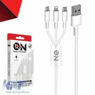 image-41-Schnelllade-Kabel USB 3 In 1 Geeignet für Lightning, Micro, Type-C, Weiß, 120cm FÜR Mobile Zubehör, 1 Stück