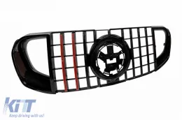 Schwarzer Lack Kühlergrill Typ Brabus mit roten Linien geeignet für Mercedes GLS X167 2020-2023-image-6264940
