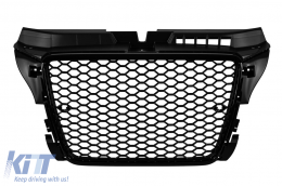 Schwarzer Lack RS-Typ Kühlergrill geeignet für Audi A3 Hatchback, Sportback, Cabriolet 2009-2012 mit Öffnungen für Parksensoren-image-6132329