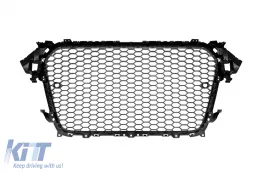 Schwarzer Lack RS-Typ Kühlergrill geeignet für Audi A4 B8 Limousine, Kombi nach 2013 mit Emblembasis, PDC-Haltern und Kennzeichenpanel-image-6132341