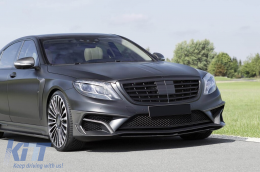 Schwarzer mattschwarzer Kühlergrill Typ A Design geeignet für Mercedes S-Klasse W222 2013-2020 für das Modell mit Distronic und Nachtsicht-image-6145745