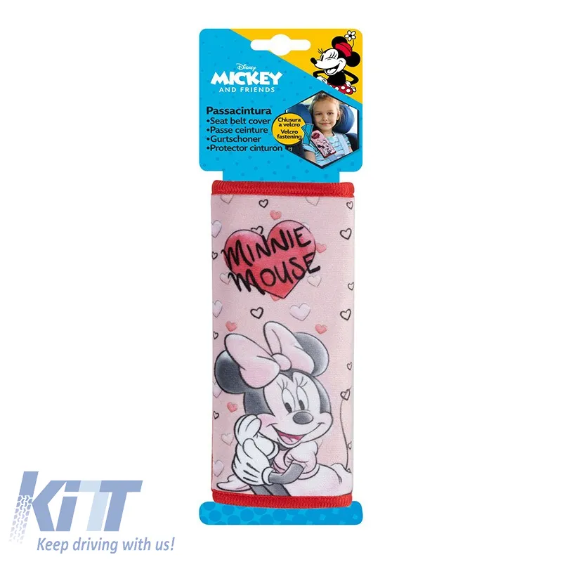 Seat Belt Cover suitable for Minnie Mouse ''Hearts'' Velvet Pink 1 Piece
