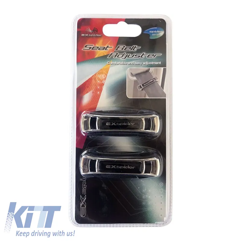 Seat Belt Stopper Black / Chrome Exspider EX001 2 Pcs