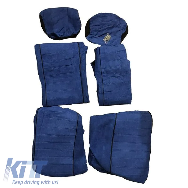Seat Cover Set Front-Rear Towel 100% Blue/Black 6 Pcs