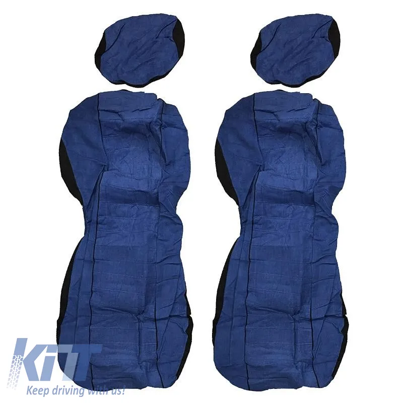 Seat Cover Set Front-Rear Towel 100% Blue/Black 6 Pcs