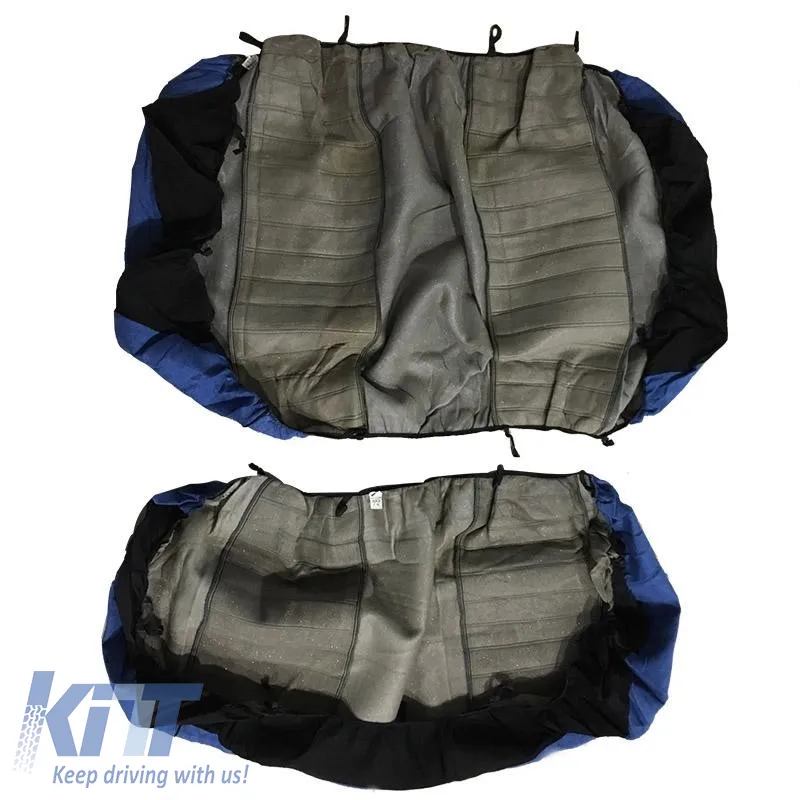 Seat Cover Set Front-Rear Towel 100% Blue/Black 6 Pcs