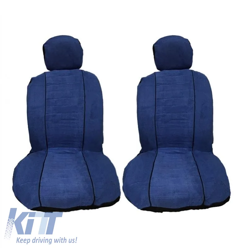 Seat Cover Set Front-Rear Towel 100% Blue/Black 6 Pcs