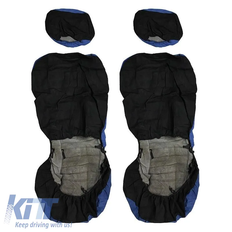 Seat Cover Set Front-Rear Towel 100% Blue/Black 6 Pcs