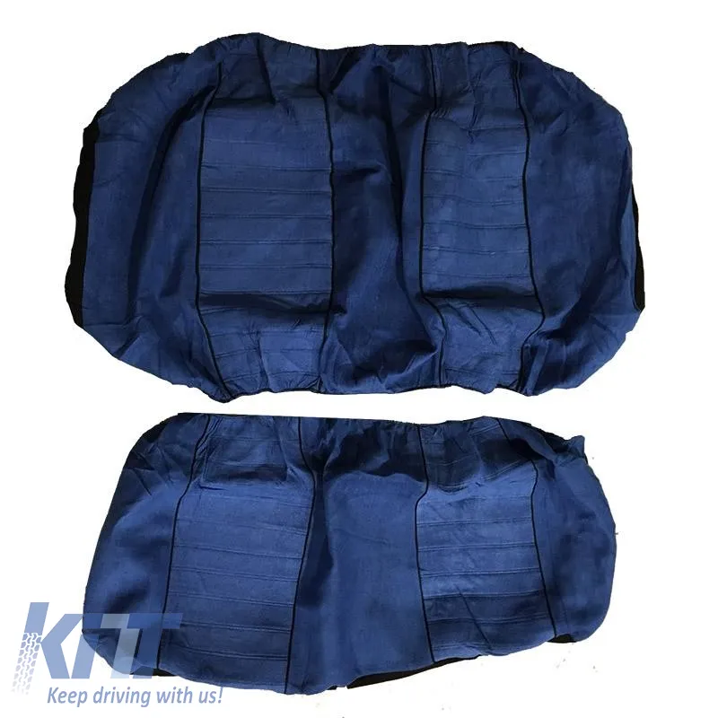 Seat Cover Set Front-Rear Towel 100% Blue/Black 6 Pcs