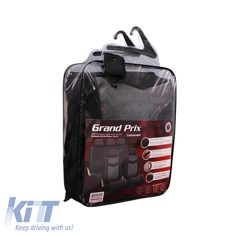 Seat Covers Grand Prix All In One Black-Grey Set Front-Rear 14 Pieces