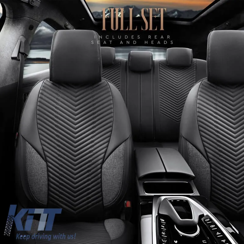 Seat Covers Otom "Advanced Leather" Universal Leather / Linen Front / Rear Set 11 Pieces Black ADV-104