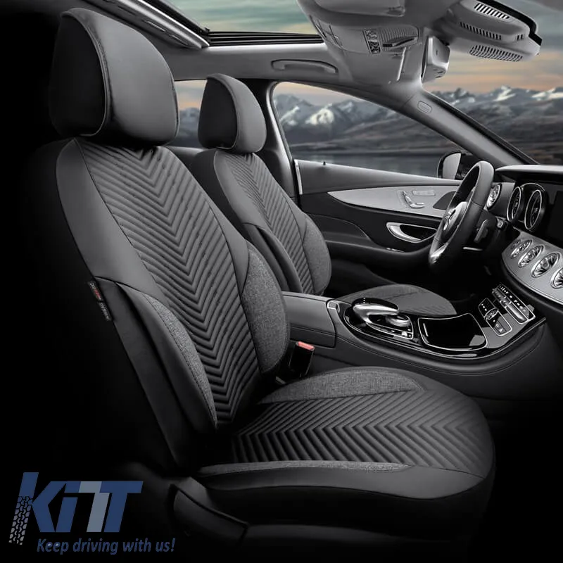 Seat Covers Otom "Advanced Leather" Universal Leather / Linen Front / Rear Set 11 Pieces Black ADV-104
