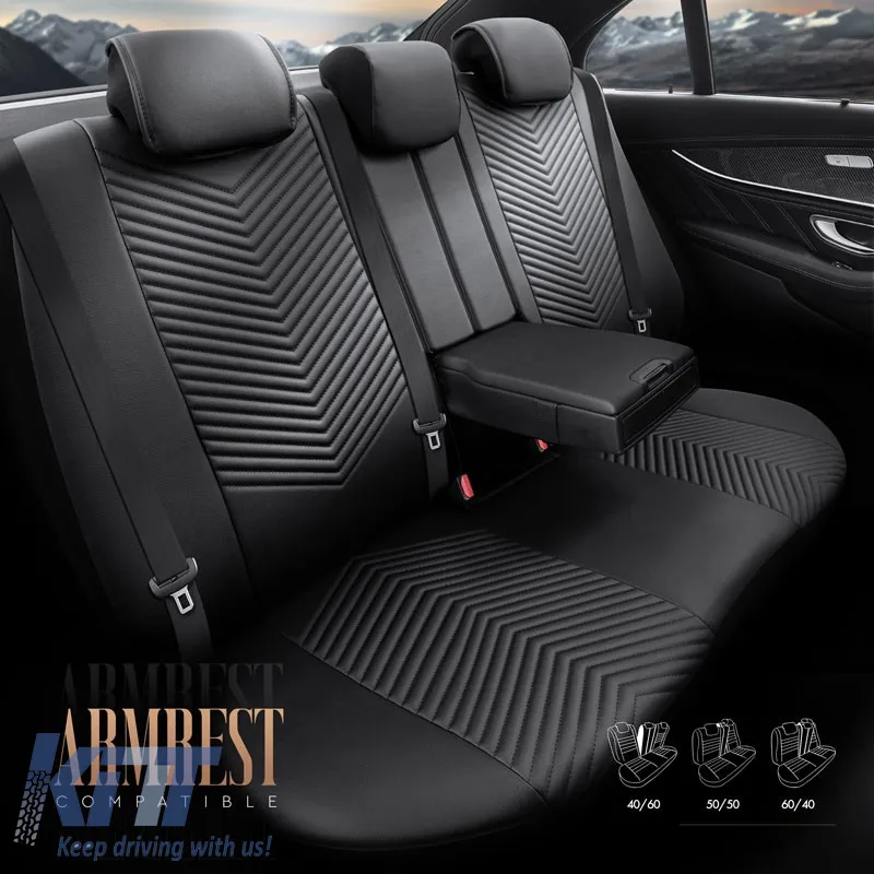 Seat Covers Otom "Advanced Leather" Universal Leather / Linen Front / Rear Set 11 Pieces Black ADV-104