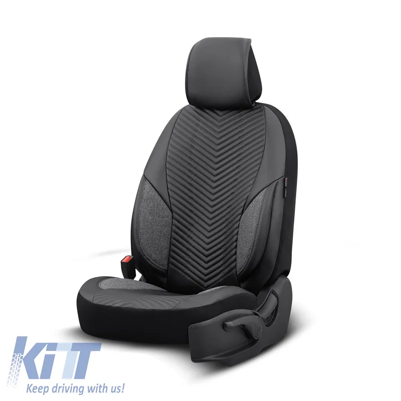 Seat Covers Otom "Advanced Leather" Universal Leather / Linen Front / Rear Set 11 Pieces Black ADV-104