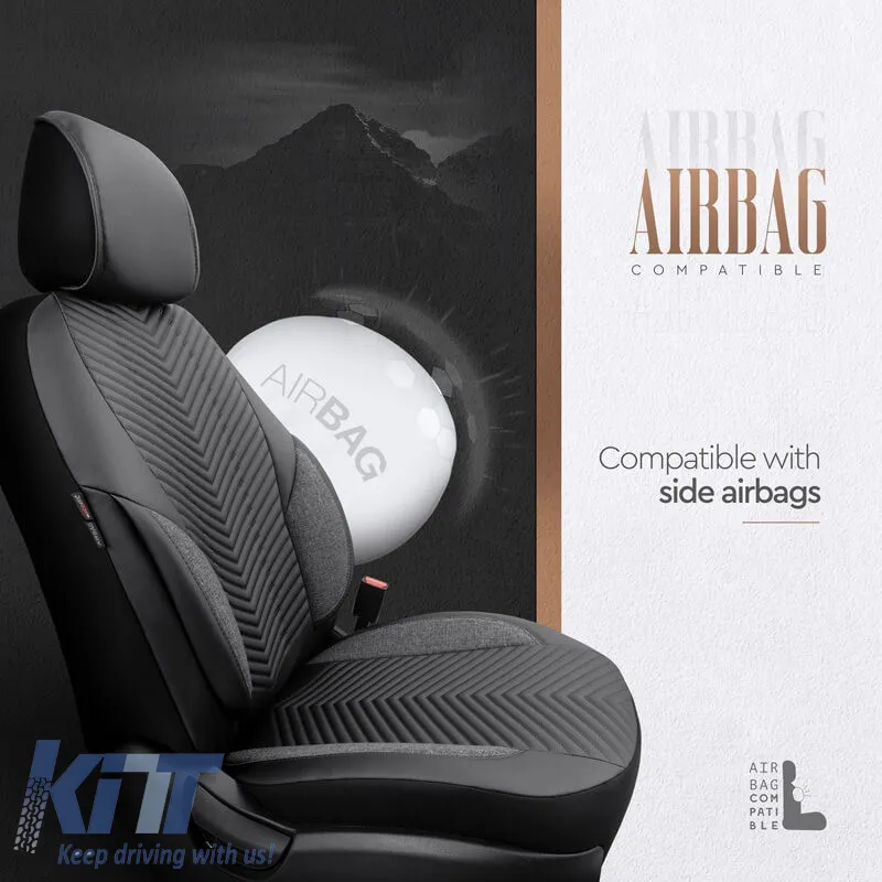 Seat Covers Otom "Advanced Leather" Universal Leather / Linen Front / Rear Set 11 Pieces Black ADV-104