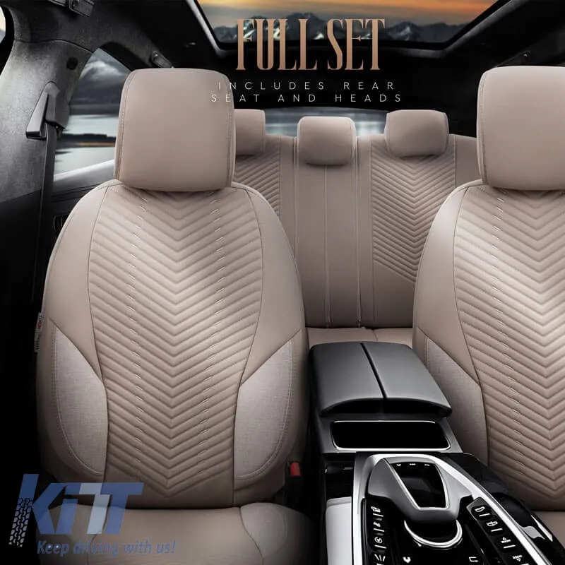 Seat Covers Otom "Advanced Leather" Universal Leather / Linen Front / Rear Set 11 Pieces Beige ADV-105