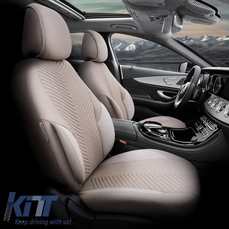 Seat Covers Otom "Advanced Leather" Universal Leather / Linen Front / Rear Set 11 Pieces Beige ADV-105