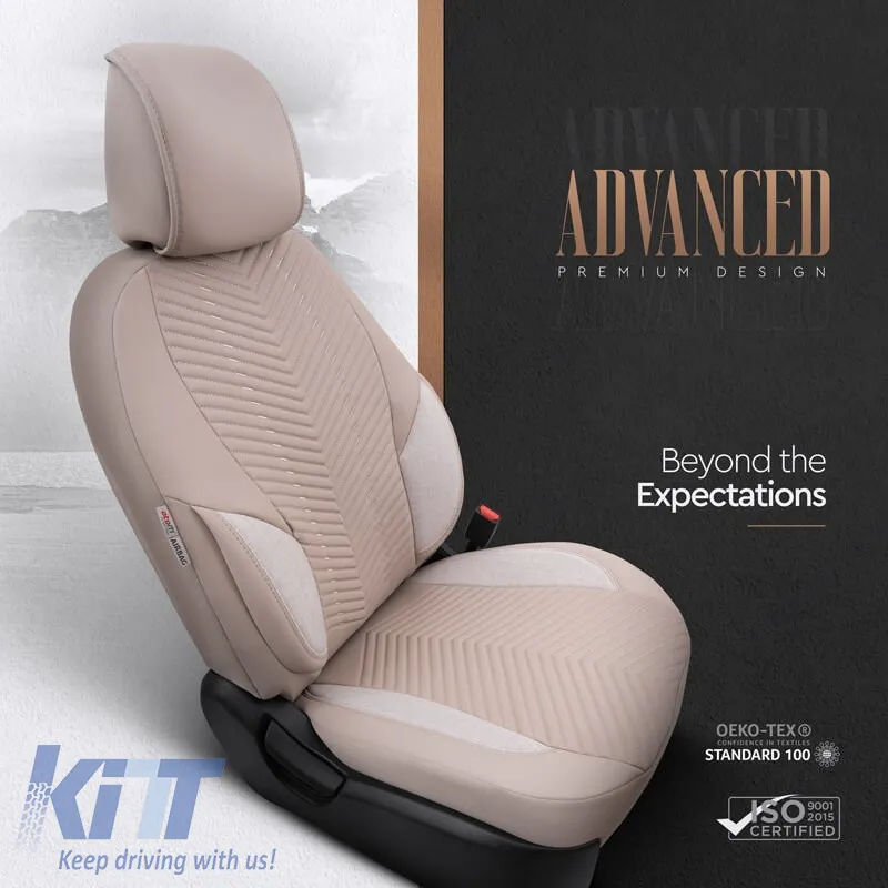 Seat Covers Otom "Advanced Leather" Universal Leather / Linen Front / Rear Set 11 Pieces Beige ADV-105