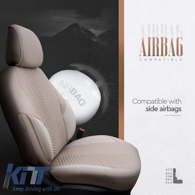 Seat Covers Otom "Advanced Leather" Universal Leather / Linen Front / Rear Set 11 Pieces Beige ADV-105