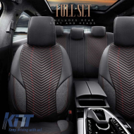 Seat Covers Otom "Advanced Leather" Universal Leather / Linen Front / Rear Set 11 Pieces Black / Red ADV-101
