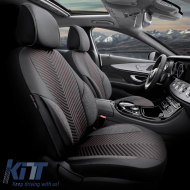 Seat Covers Otom "Advanced Leather" Universal Leather / Linen Front / Rear Set 11 Pieces Black / Red ADV-101