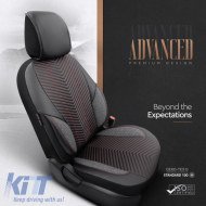 Seat Covers Otom "Advanced Leather" Universal Leather / Linen Front / Rear Set 11 Pieces Black / Red ADV-101