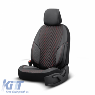 Seat Covers Otom "Advanced Leather" Universal Leather / Linen Front / Rear Set 11 Pieces Black / Red ADV-101