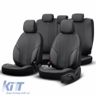 Seat Covers Otom "Advanced Leather" Universal Leather / Linen Front / Rear Set 11 Pieces Black / Smoke ADV-103
