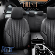 Seat Covers Otom "Advanced Leather" Universal Leather / Linen Front / Rear Set 11 Pieces Black / Smoke ADV-103
