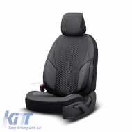 Seat Covers Otom "Advanced Leather" Universal Leather / Linen Front / Rear Set 11 Pieces Black / Smoke ADV-103