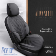 Seat Covers Otom "Advanced Leather" Universal Leather / Linen Front / Rear Set 11 Pieces Black / Smoke ADV-103