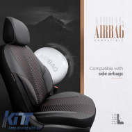 Seat Covers Otom "Advanced Leather" Universal Leather / Linen Front / Rear Set 11 Pieces Black / Red ADV-101