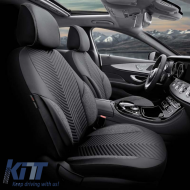 Seat Covers Otom "Advanced Leather" Universal Leather / Linen Front / Rear Set 11 Pieces Black / Smoke ADV-103