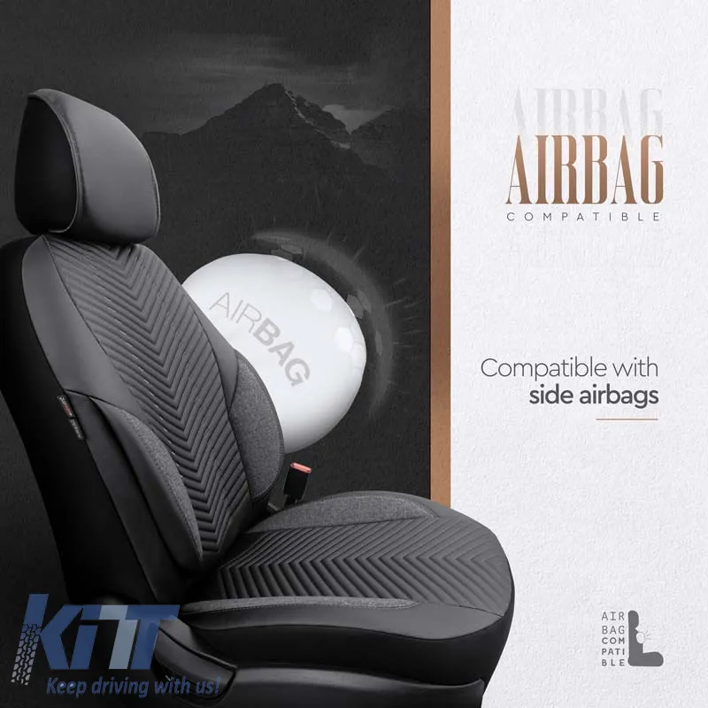 Seat Covers Otom "Advanced Leather" Universal Leather / Linen Front / Rear Set 11 Pieces Black / Smoke ADV-103