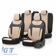 Seat Covers Otom Carbon Design Universal Jacquard / Rachel / Artificial Leather Front / Rear Set 11 Pieces Beige CRB-3403