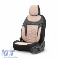 Seat Covers Otom Carbon Design Universal Jacquard / Rachel / Artificial Leather Front / Rear Set 11 Pieces Beige CRB-3403-image-6306219