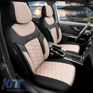Seat Covers Otom Carbon Design Universal Jacquard / Rachel / Artificial Leather Front / Rear Set 11 Pieces Beige CRB-3403-image-6306220