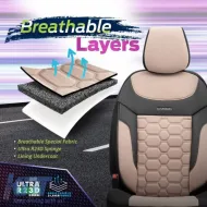 Seat Covers Otom Carbon Design Universal Jacquard / Rachel / Artificial Leather Front / Rear Set 11 Pieces Beige CRB-3403-image-6306223
