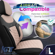 Seat Covers Otom Carbon Design Universal Jacquard / Rachel / Artificial Leather Front / Rear Set 11 Pieces Beige CRB-3403