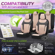 Seat Covers Otom Carbon Design Universal Jacquard / Rachel / Artificial Leather Front / Rear Set 11 Pieces Beige CRB-3403