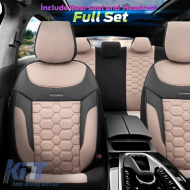Seat Covers Otom Carbon Design Universal Jacquard / Rachel / Artificial Leather Front / Rear Set 11 Pieces Beige CRB-3403