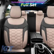 Seat Covers Otom Carbon Design Universal Jacquard / Rachel / Artificial Leather Front / Rear Set 11 Pieces Beige CRB-3403-image-6306228