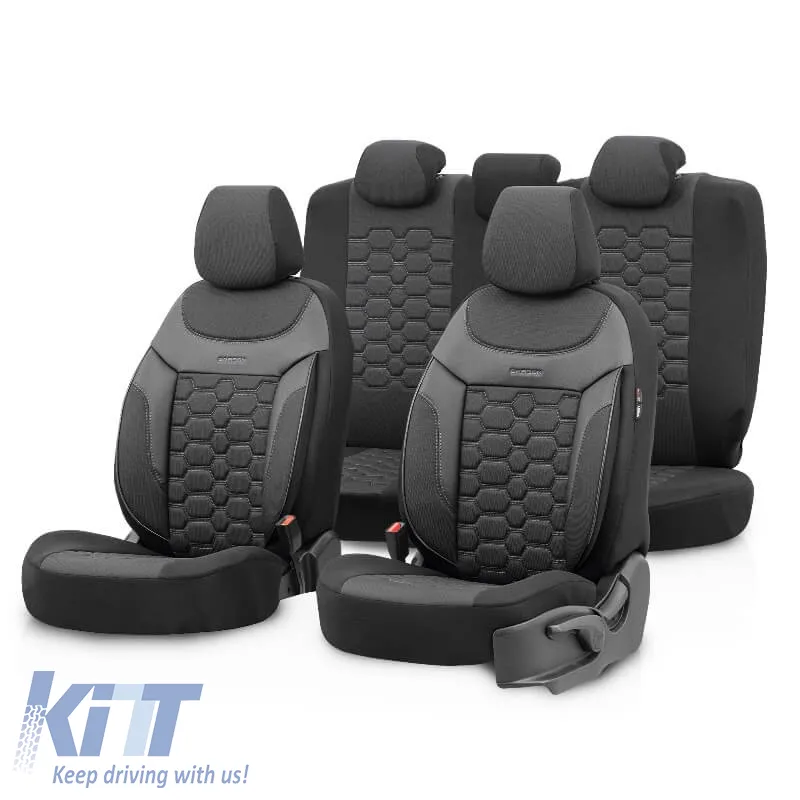 Seat Covers Otom Carbon Design Universal Jacquard / Rachel / Artificial Leather Front / Rear Set 11 Pieces Black - Grey CRB-3401
