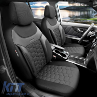Seat Covers Otom Carbon Design Universal Jacquard / Rachel / Artificial Leather Front / Rear Set 11 Pieces Black - Grey CRB-3401